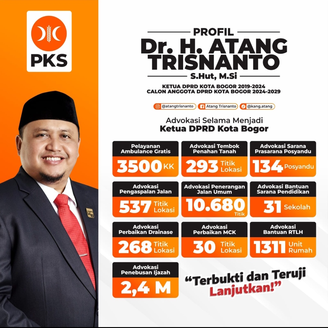 Ketua REGAT: Rekam Jejak Jelas, Atang Trisnanto Pantas Jadi Wali kota Bogor Memiliki Kebijakan Visi misi Pro Rakya