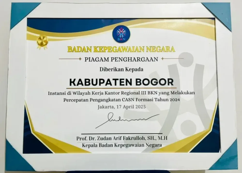Dibawah Komando Rudy Susmanto, Pemkab Bogor Raih Penghargaan dari BKN RI
