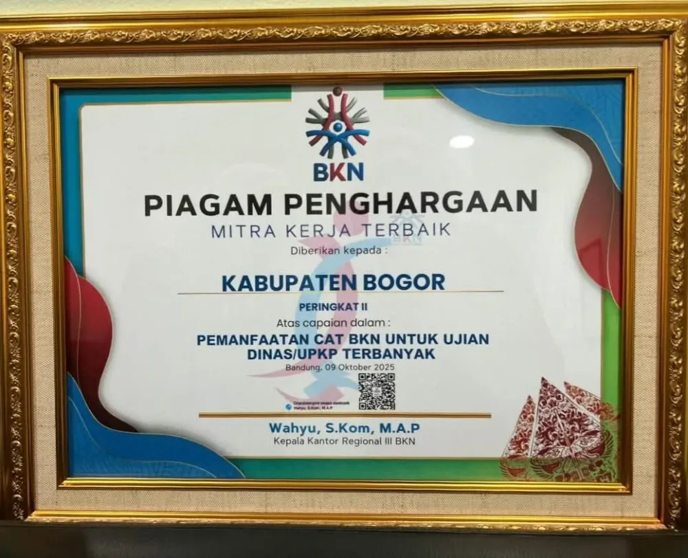 Pemkab Bogor Raih Dua Penghargaan Sekaligus Sebagai Mitra Kerja Terbaik dari BKN