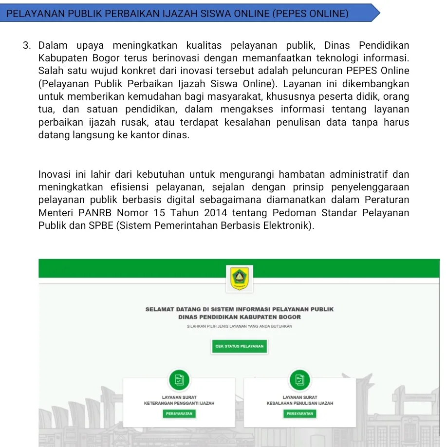 PUBLIKASI KINERJADINAS PENDIDIKAN KABUPATEN BOGOR TAHUN 2025