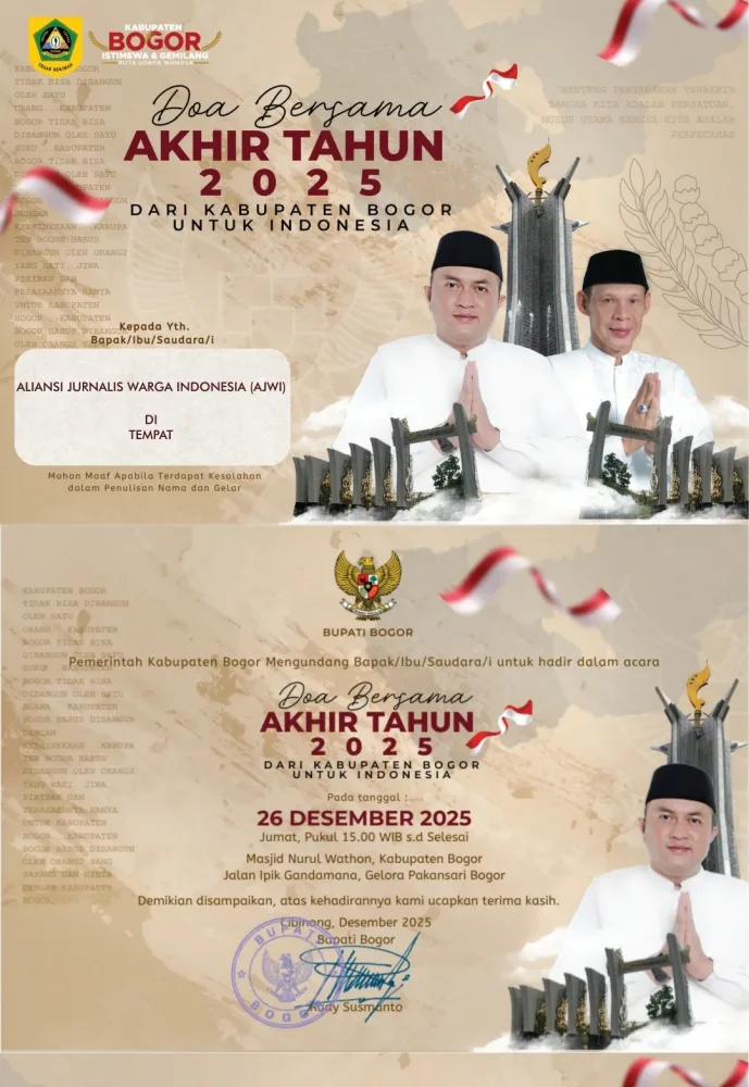 Bupati Bogor Rudy Susmanto Satukan Ribuan Umat Doa Bersama Akhir Tahun 2025 di Masjid Raya Nurul Wathon Pakansari