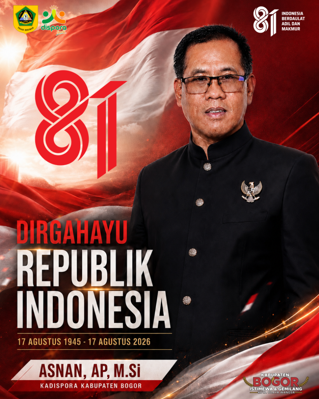 Kadispora Kabupaten Bogor Sampaikan Ucapan Dirgahayu ke-81 Republik Indonesia