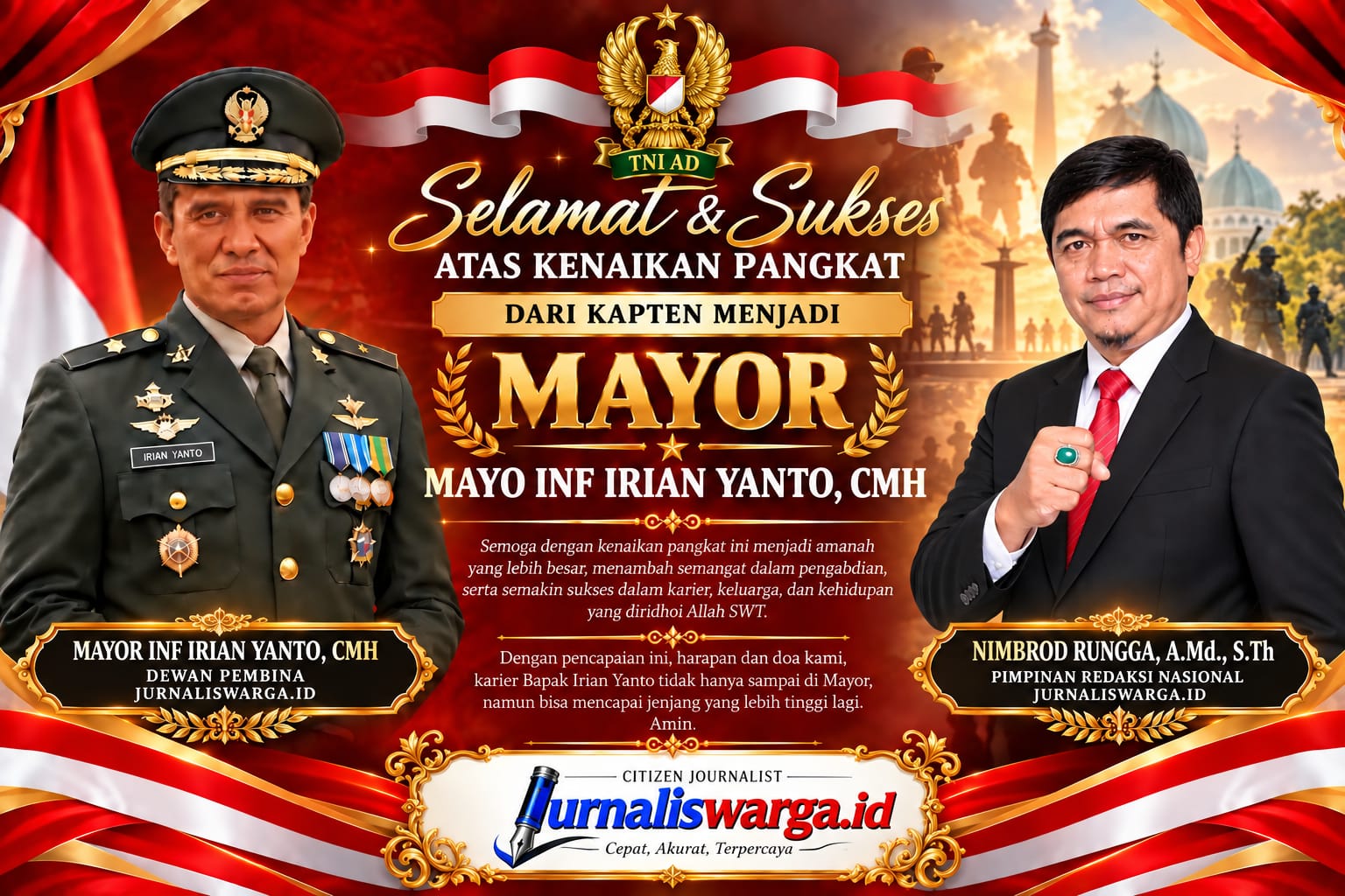 Selamat Dan Sukses Atas Kenaikan Pangkat Mayor Inf. Irian Yanto, CMH 2026